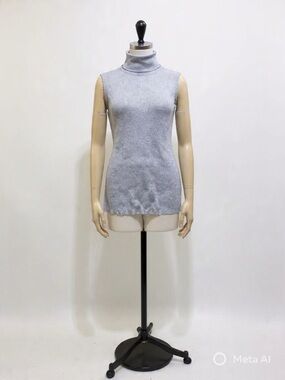 NWT Diane Gilman Silk Lurex Sleeveless Turtleneck Sweater M Silver Sparkle